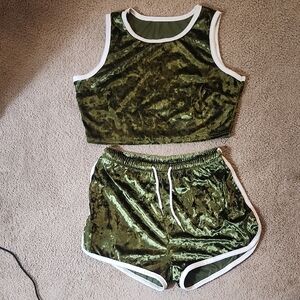 Green Velvet Shorts And Top Set